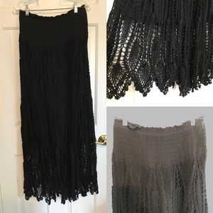 Black crochet smocked waist skirt NWT